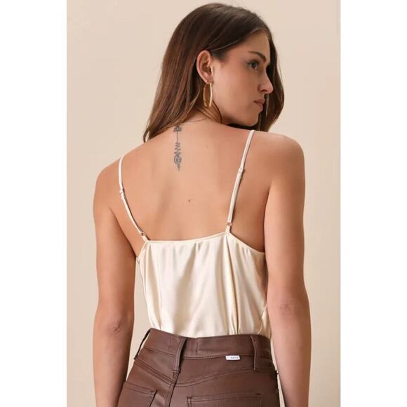 Lulu's Ivory Satin Cowl Neck Top - Picture 3 of 7